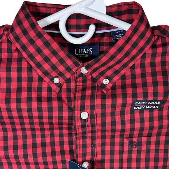 Chaps Mens Large Red Black Gingham Checkered Button Down Long Sleeve Shirt New - Picture 1 of 12